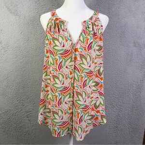 Rose and Olive Top Womens Large Multicolor Sleeveless V Neck Preppy Casual